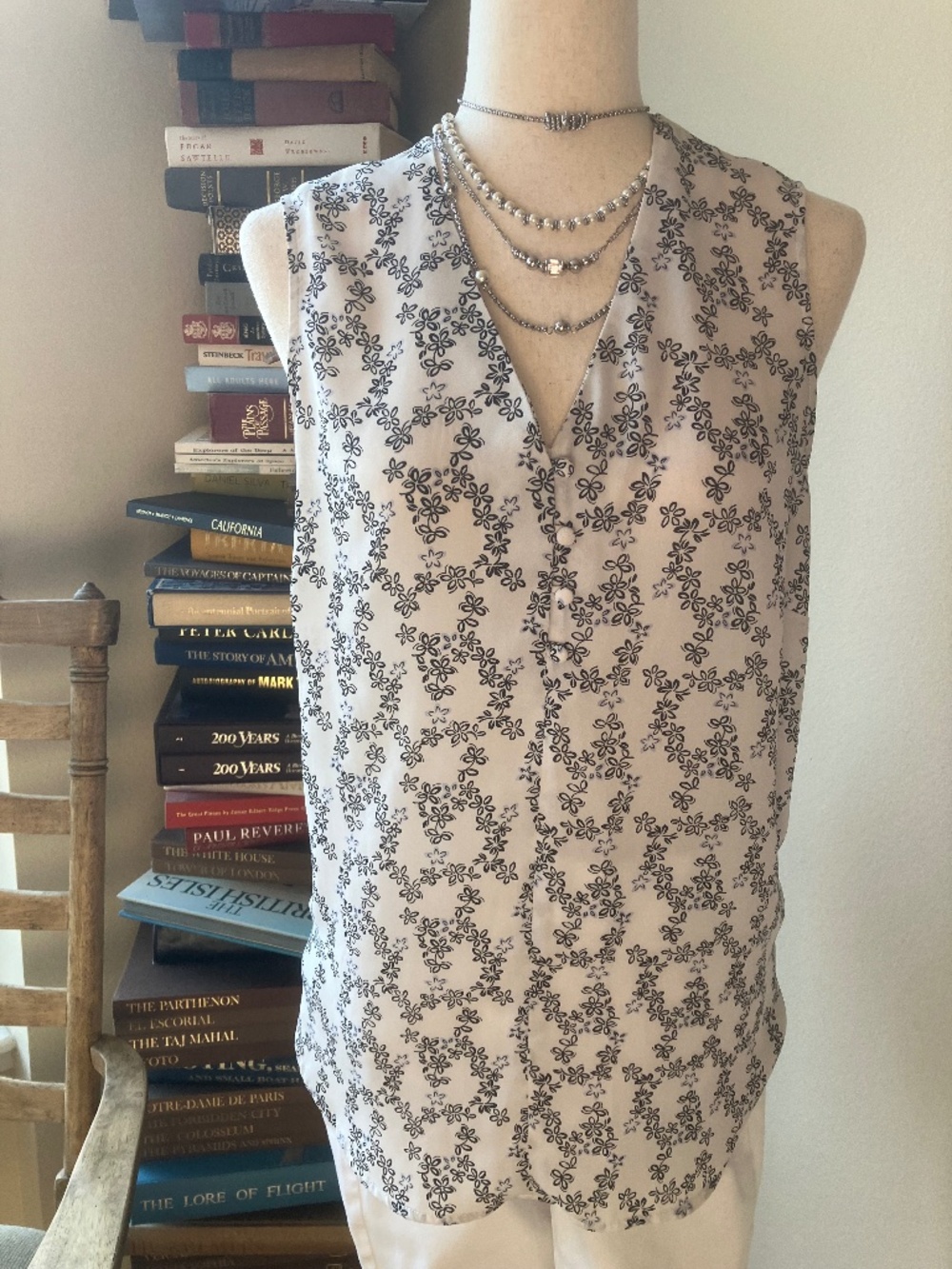 Adrianne Papell Sleeveless Sheer Blouse  Size Large